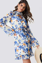 Thumbnail for your product : Andrea Hedenstedt X Na Kd Cut Out Midi Frill Dress Blue Flower Print