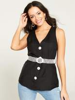 Thumbnail for your product : River Island Button Detail Belted Top-Black