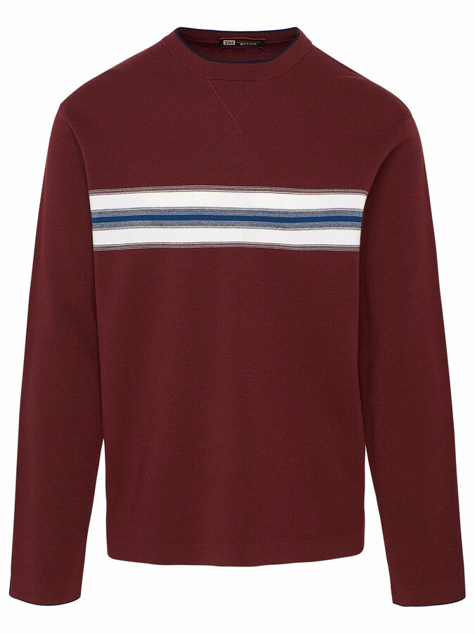 Bigbarry Mens Striped Knitwear Contrast Color Curved Hem Pullover Sweater Jumper 