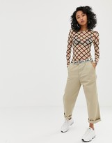 Thumbnail for your product : Daisy Street long sleeve top in check mesh