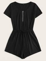 Thumbnail for your product : Shein Zipper Front Tie Waist Romper