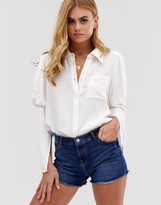 Thumbnail for your product : ASOS DESIGN long sleeve shirt in crinkle with split sleeve detail