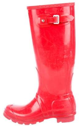 Hunter Rubber Round-Toe Knee-High Boots Red Rubber Round-Toe Knee-High Boots