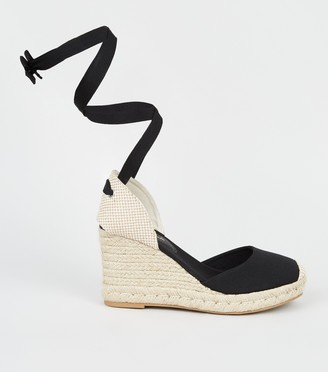 New Look Canvas Ribbon Ankle Tie Espadrille Wedges