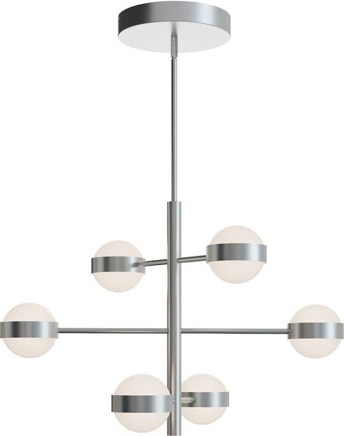 AFX Verona 10-Watt 6 Light Satin Nickel Statement Integrated LED Pendant Light with Acrylic Shade
