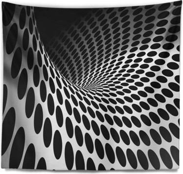 Polyester Waves and Circles Black n' White Tapestry with Hanging Accessories Included