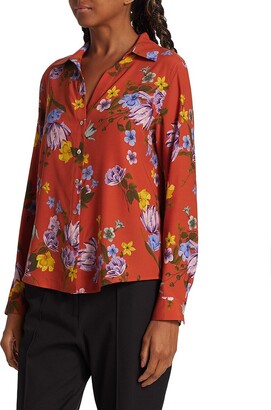 Elie Tahari Silk-Blend Floral Button-Front Blouse