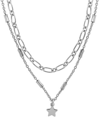 Sterling Forever Rhodium-Plated Linked Star Charm Layered Necklace