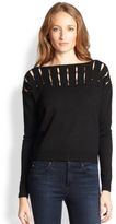 Thumbnail for your product : Milly Rhinestone Cutout-Yoke Wool Sweater