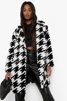 Thumbnail for your product : boohoo Dogtooth Teddy Longline Coat