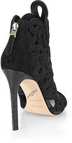 Thumbnail for your product : Brian Atwood Embroidered Textile & Suede Peep-Toe Ankle Boots
