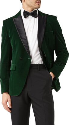 Mens Double Breasted Velvet Dinner Jacket 2 Button Tailored Fit Suit Tuxedo Blazer 