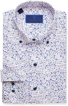 David Donahue Men's Floral-Print Sport Shirt, Blue/Pink