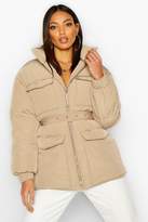 Thumbnail for your product : boohoo Double Pocket Belted Utility Puffer