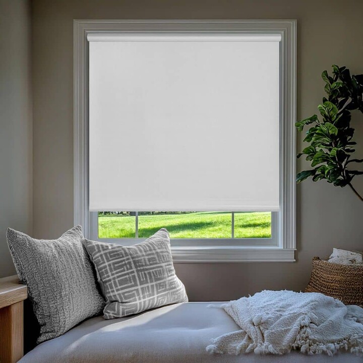 White Textured Cordless Blackout Privacy Vinyl Roller Shade 68 in. W x 64 in. L