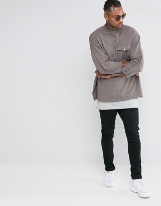 ASOS Oversized Longline Sweatshirt With Pocket And Taping