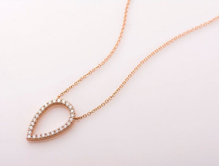 Etsy Turning Over Pear Pendant, 14K/18K Rose Gold Necklace, Teardrop Diamonds Daily Wear, Leaf Gift