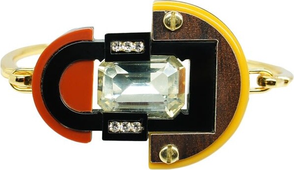 Gissa Bicalho Brown Handmade Acrylic Bracelet Deco Mirror Rectangular Stone Mustard