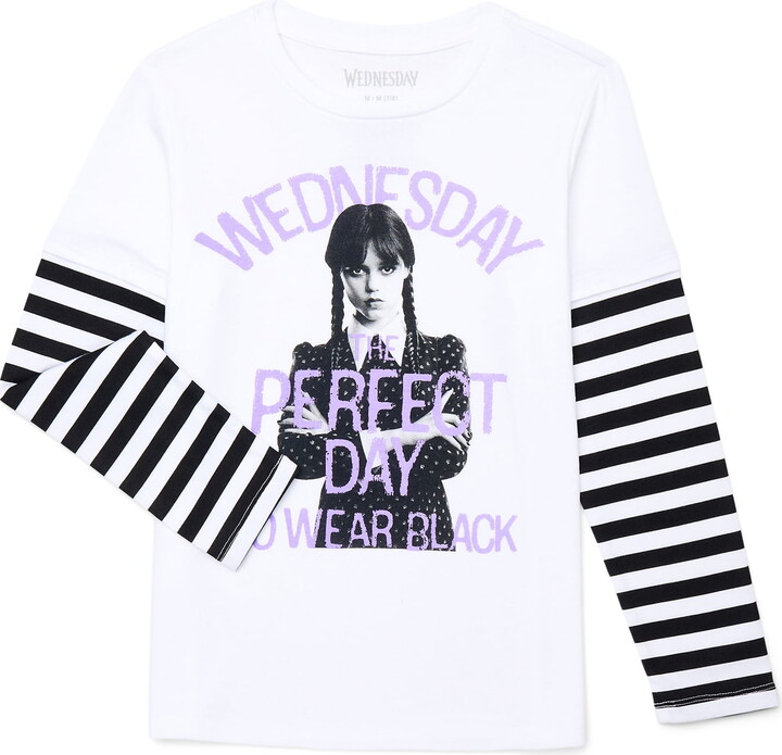 Wednesday Addams Girls Halloween Long Sleeve Graphic T-Shirt, Sizes 4-16