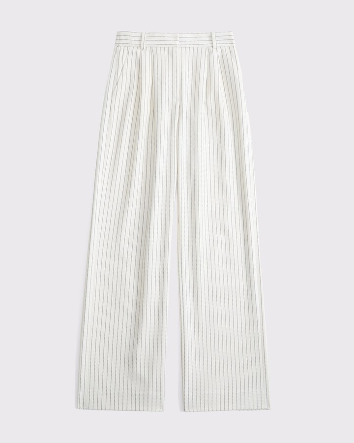 Abercrombie & Fitch Women's A&F Sloane Tailored Wide Leg Pant in Cream Stripe - Size 31