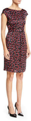 Emporio Armani Cap-Sleeve Belted-Front Check-Print Silk Dress