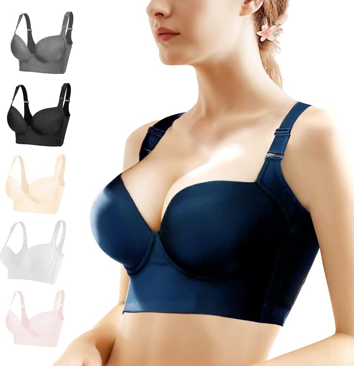Rasback Womens Deep V Plunge Demi Cup Bra Push Up Padded Clear Strap Low  Back Bras Underwire Multiway Invisible Dance Wedding