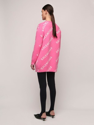 Balenciaga Oversize Logo Wool Blend Knit Cardigan