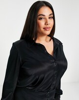 Thumbnail for your product : ASOS Curve DESIGN Curve co-ord mini shirt dress in stretch satin