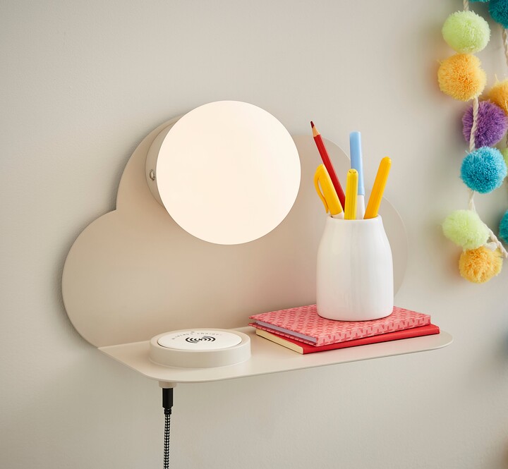 Dunelm Rechargeable Touch Dimmable Wall Light With Cloud Shelf White ...