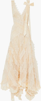Zimmermann Charm Star Bow-embellished Paneled Crocheted Lace And Silk-organza Maxi Dress