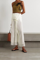 Thumbnail for your product : Loewe Belted Macramé-trimmed Silk Wide-leg Pants - Ecru