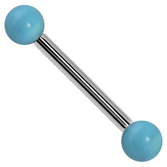 FreshTrends 20 Gauge 1/4" - Synthetic Turquoise 14kt White Gold Straight Barbell - 3mm Synthetic Turquoise Balls