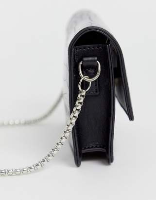 Glamorous black mock croc crossbody with chain strap