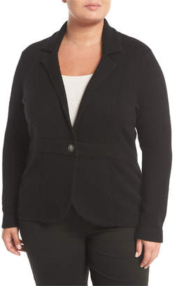 Neiman Marcus Plus Cashmere One-Button Blazer Jacket, Black, Plus Size