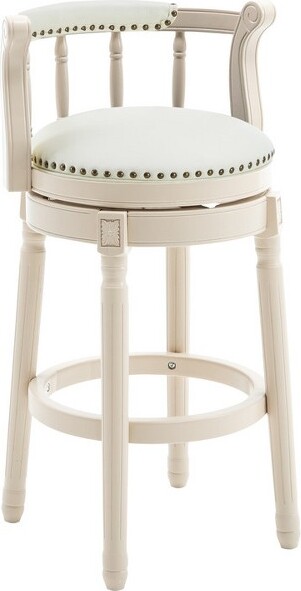 TiramisuBestBarStools,SeatHeight29.5in,LeatherWoodenBarStools(White,1pc),GenuineLeatherIvoryDiningChairs