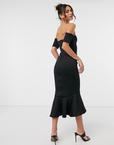 Thumbnail for your product : True Violet exclusive bardot sweetheart peplum hem midi dress in black