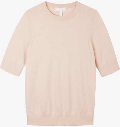 The White Company Womens Oyster Slim-Fit Knitted Cotton-Blend T-Shirt S