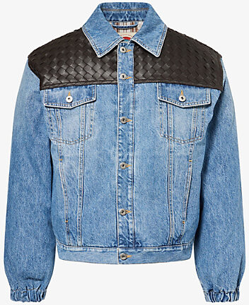 Bottega Veneta Mens Mid Blue Vintage Woven-Panels Denim Jacket 44