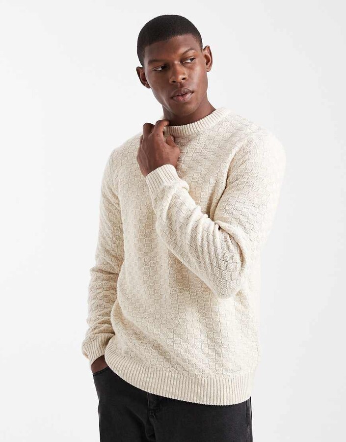 Threadbare crew neck textured knit sweater in cream