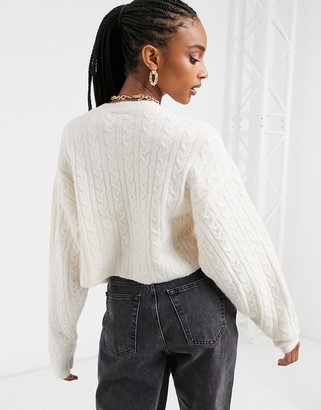 Reclaimed Vintage inspired boxy cable sweater in cream