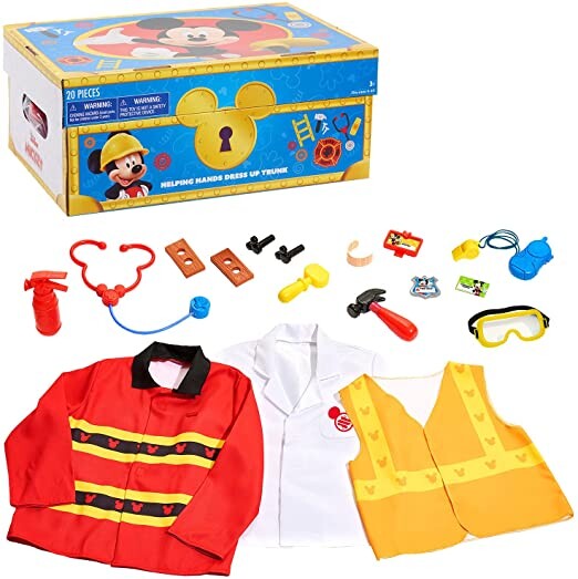 Mickey Mouse Disney Junior Helping Hands Dress Up Trunk, 19 Piece Pretend Play Set with Storage, Size 4-6X, Amazon Exclusive, by Just Play
