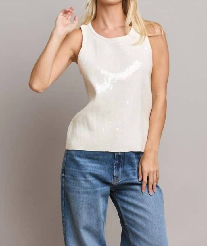 ABLE Sequin Sleeveless Top In Ivory