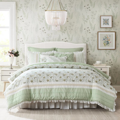 huibaoxiang Cotton 9 Comforter , Beautiful Floral Sage Bed, Look
