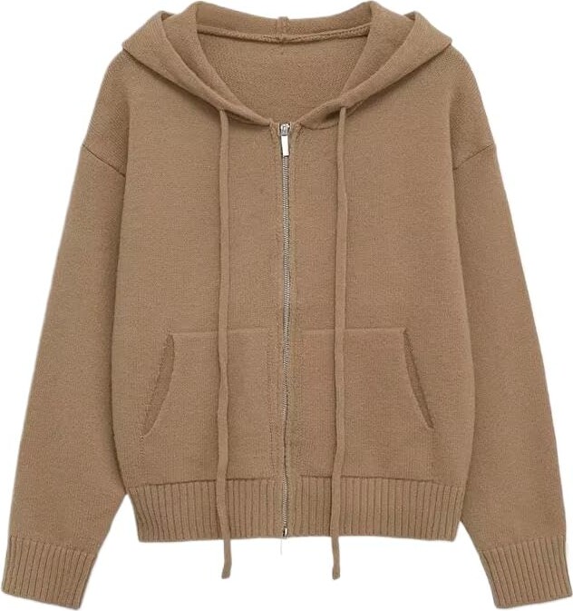 Generic Autumn New Women's Fashion Versatile Knitted Hoodie Camel