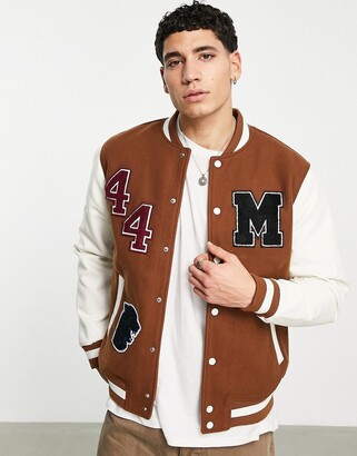 Bershka varsity jacket in brown - ShopStyle