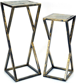 2 Piece Square Pedestal Plant Stand Set