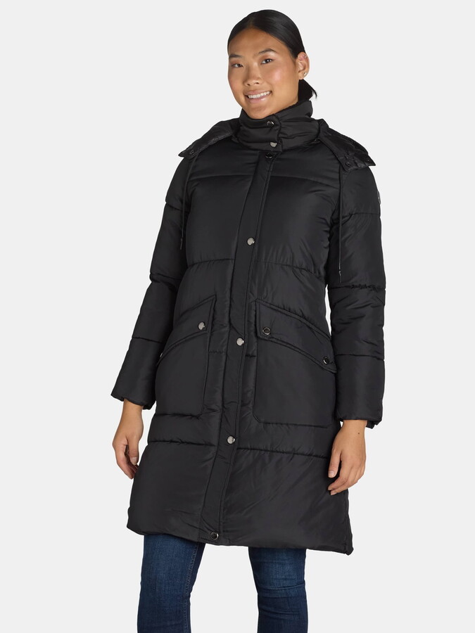 Big Chill Women’s and Women’s Plus Maxi Puffer Coat with Hood, Heavyweight, Sizes S-3X