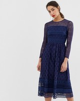 Thumbnail for your product : ASOS Tall DESIGN Tall Premium lace midi skater dress in navy