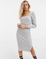 Thumbnail for your product : Miss Selfridge puff sleeve knitted dress in grey