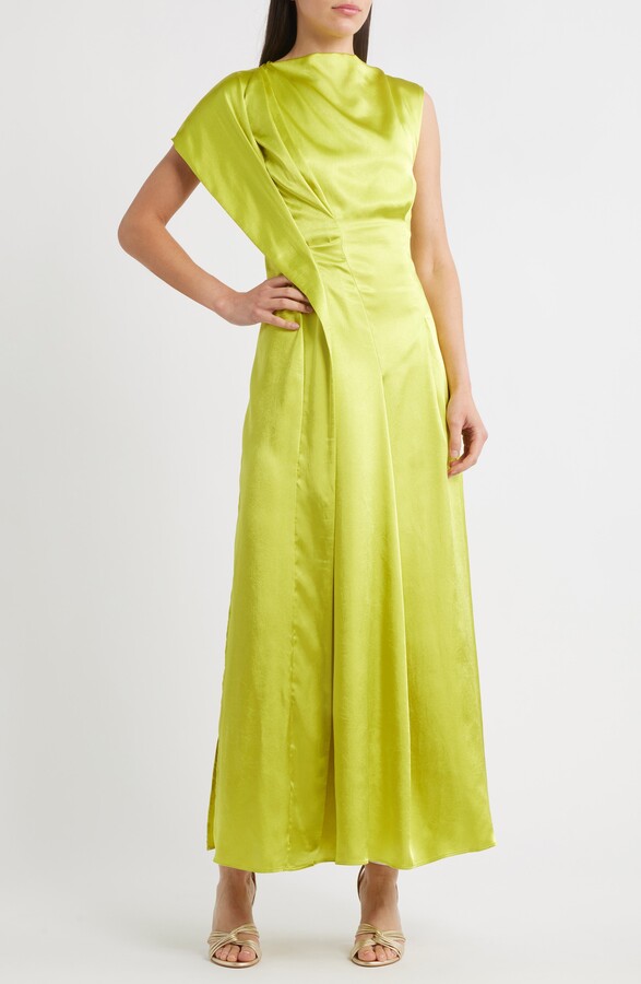 Acler Aroba One-Shoulder Crinkle Satin Gown